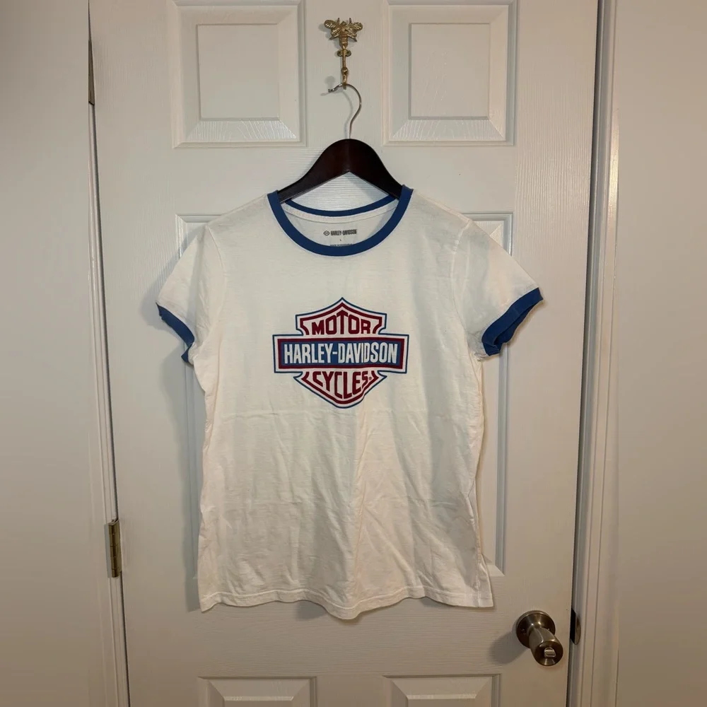 Harley-Davidson Crew Neck T shirt size large orange blue white